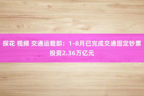 探花 视频 交通运载部：1-8月已完成交通固定钞票投资2.36万亿元