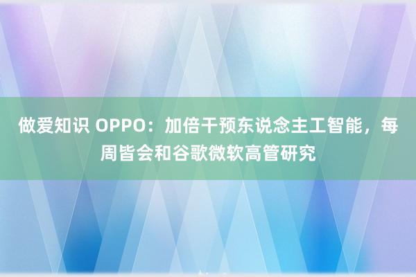 做爱知识 OPPO：加倍干预东说念主工智能，每周皆会和谷歌微软高管研究