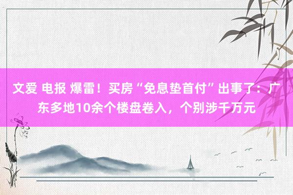 文爱 电报 爆雷！买房“免息垫首付”出事了：广东多地10余个楼盘卷入，个别涉千万元