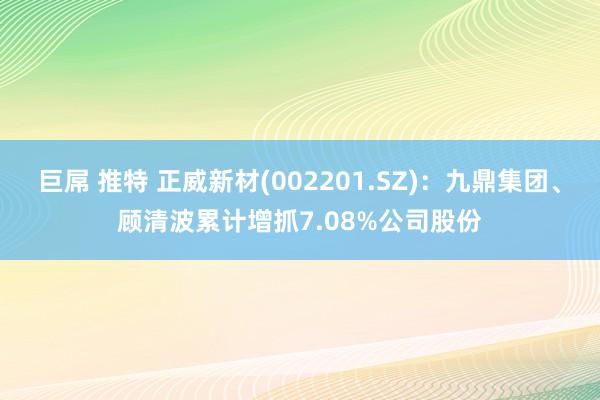 巨屌 推特 正威新材(002201.SZ)：九鼎集团、顾清波累计增抓7.08%公司股份